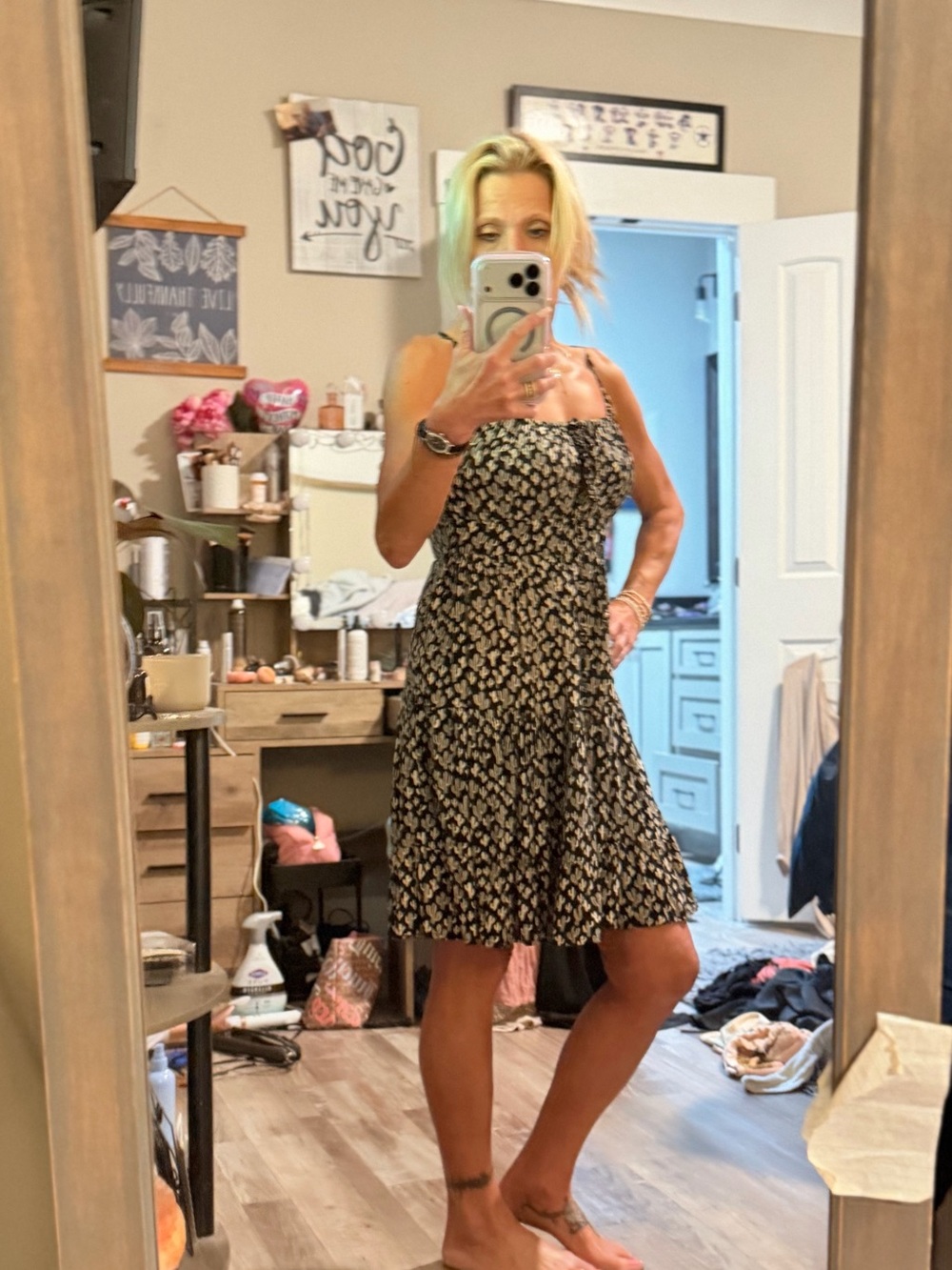 Smocked Floral Sundress in Black and Cream